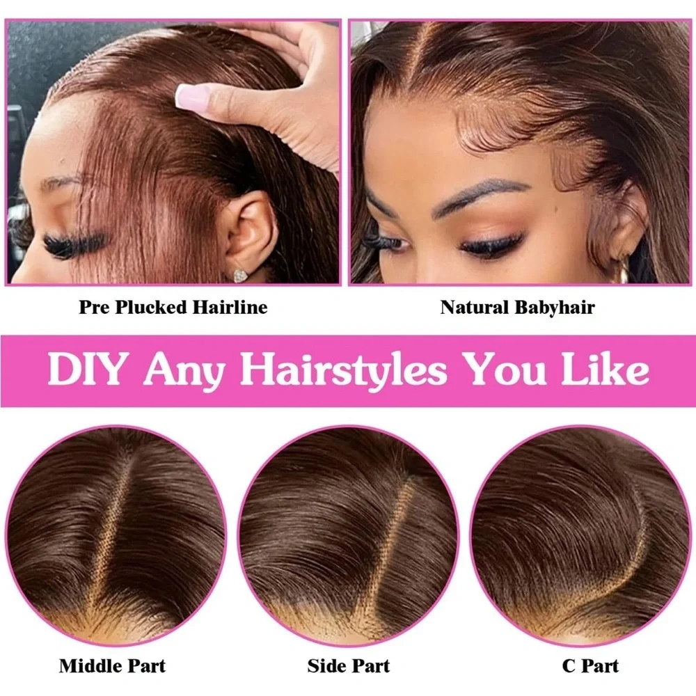 Chocolate Brown Human Hair Body Wave Lace Front 26 Inch Wig